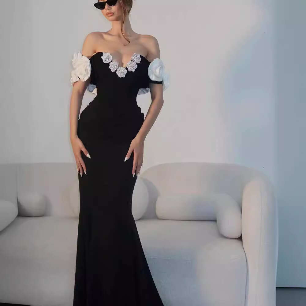 Maxi Dress New Evening Elegant And Fashionable Off Shoulder V Neck Stickers Bandage Party Dress Formai Dress