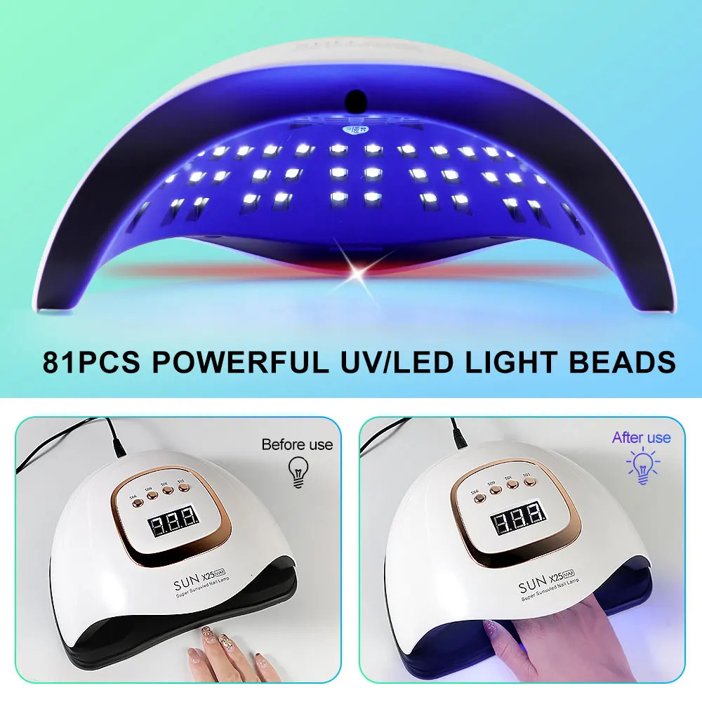 81LED UV Nail Art Lamp Dryer with 4 Timers and Auto Sensor Curing Lamp Professional Curing Gel Nail Polish Manicure Tool 250517