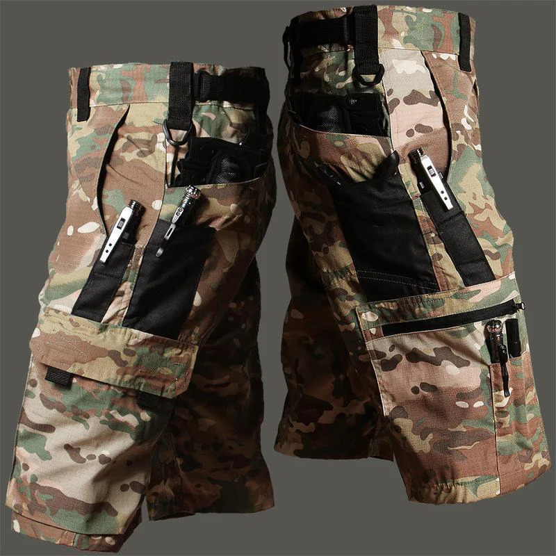 Mens Cargo Shorts Summer Tactical Cropped Trousers Outdoor Waterproof Multi-pocket Bermudas Pants Camo Ripstop Hiking 250517