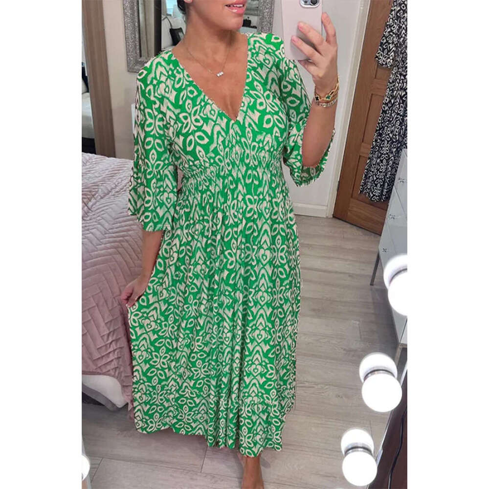 Maxi Dress New Oversized Super Fairy V Neck Floral Vacation Beach Dress Loose Long Skirt KQ