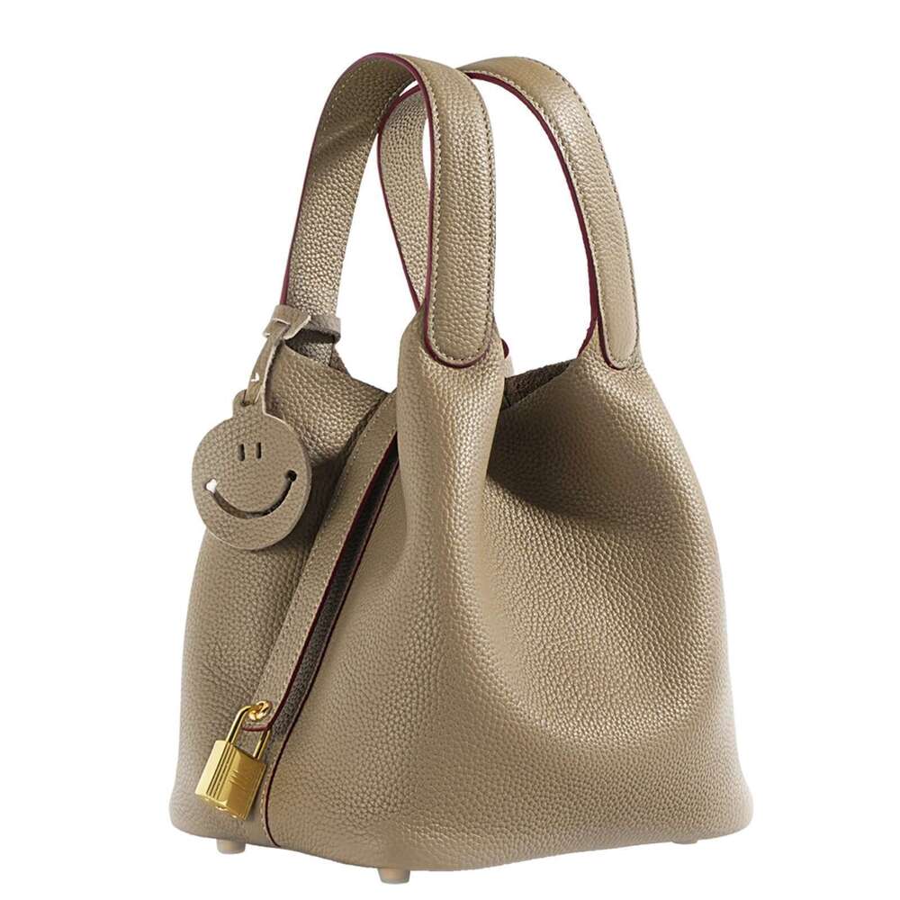 Head Layer Cowhide Vegetable Basket Genuine Leather Bucket Bag Women's Niche Design Large Capacity Handbag Gold Hardware