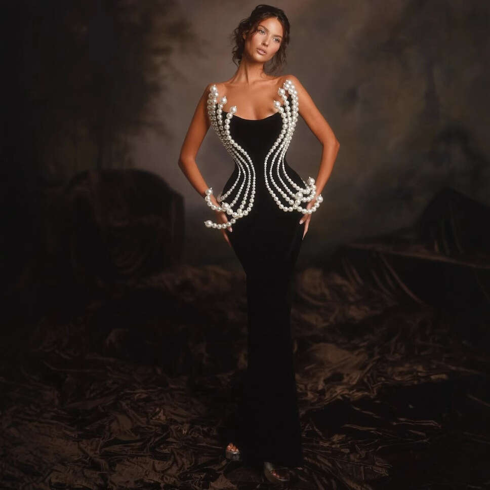 Maxi Dress New Bandage D Pearl Party Strapless Dress KQ