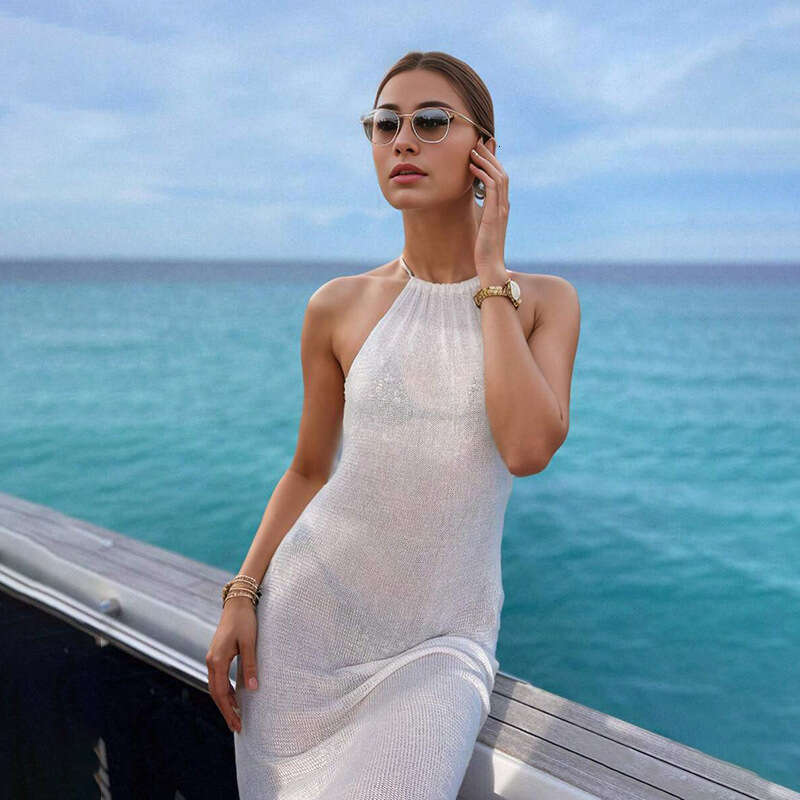 Maxi Dress Golu New Double Sided High Slit Suspender Beautiful Back Knitted Dress Beach Skirt For Women Formai Dress