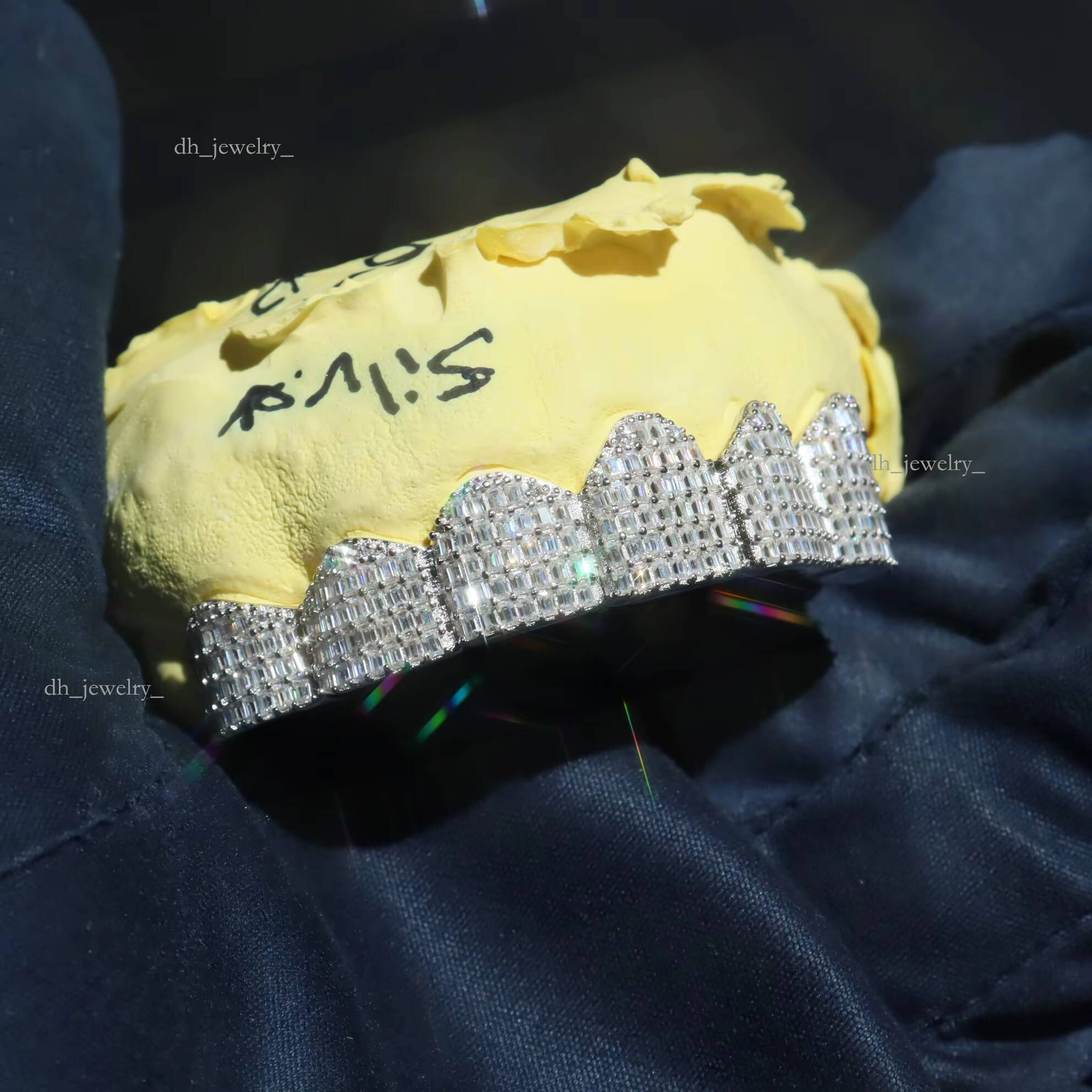 Hip Hop Baguette on 8 Mens Sterling Sier VVS Custom Moissanite Grillz