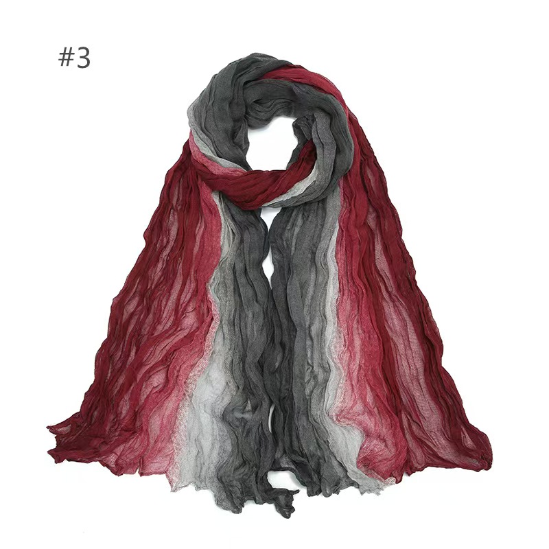 T738 autumn and winter gradient color matching Bali yarn wrinkled scarf hand-painted contrast color thin twist wrinkled cotton long scarf