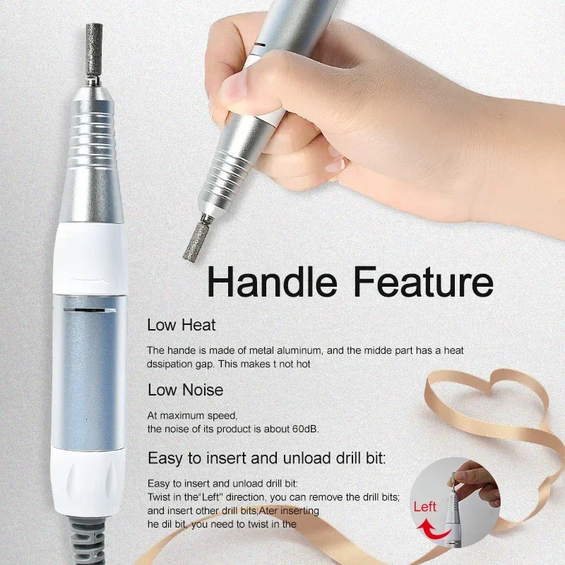 Professional Electric Nail Drill Handle 35000RPM Nail Art Drill Handpiece File Polish Grind Machine Manicure Drill Accessory 250517