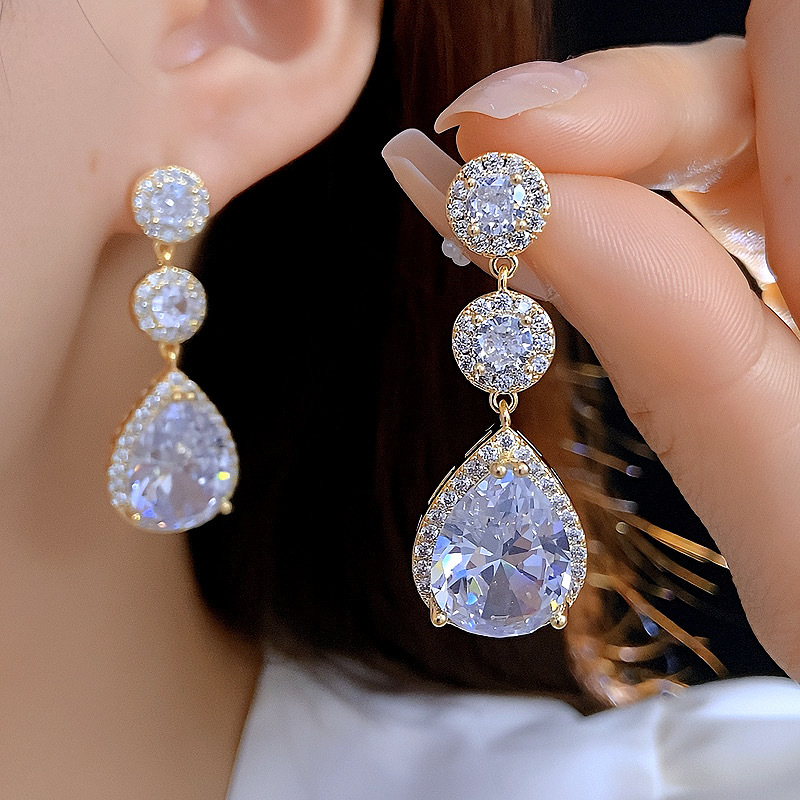 Korean Sparkling Dangle Earrings Luxury Jewelry 925 Sterling Silver 18K Gold Fill Pear Multi Color 5A Zircon CZ Diamond Gemstones Party Women Wedding 