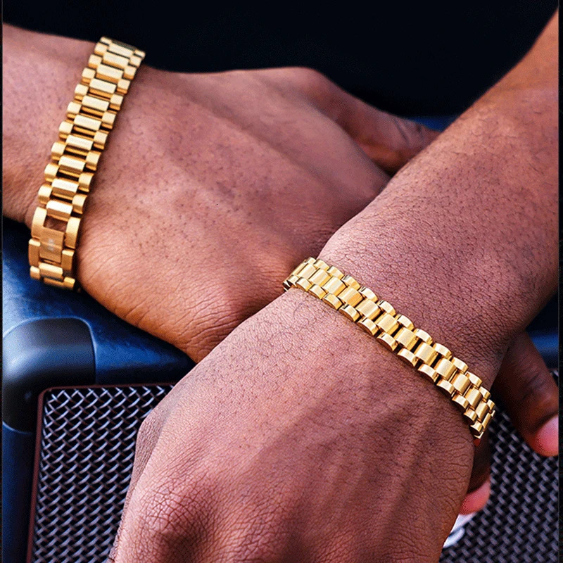 Gold Color Steel Strap Bracelet Wristband Woman Men Jewelry Bracelets Bangles Gift for Him 250517