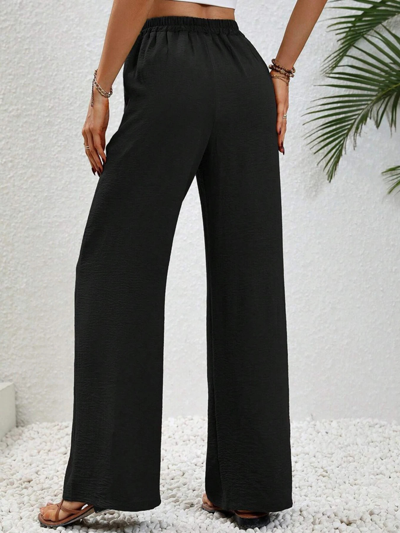 Womens SpringSummerAutumn Solid Color Ice Silk Wide Leg Pants Loose Pants Casual Pants 250517