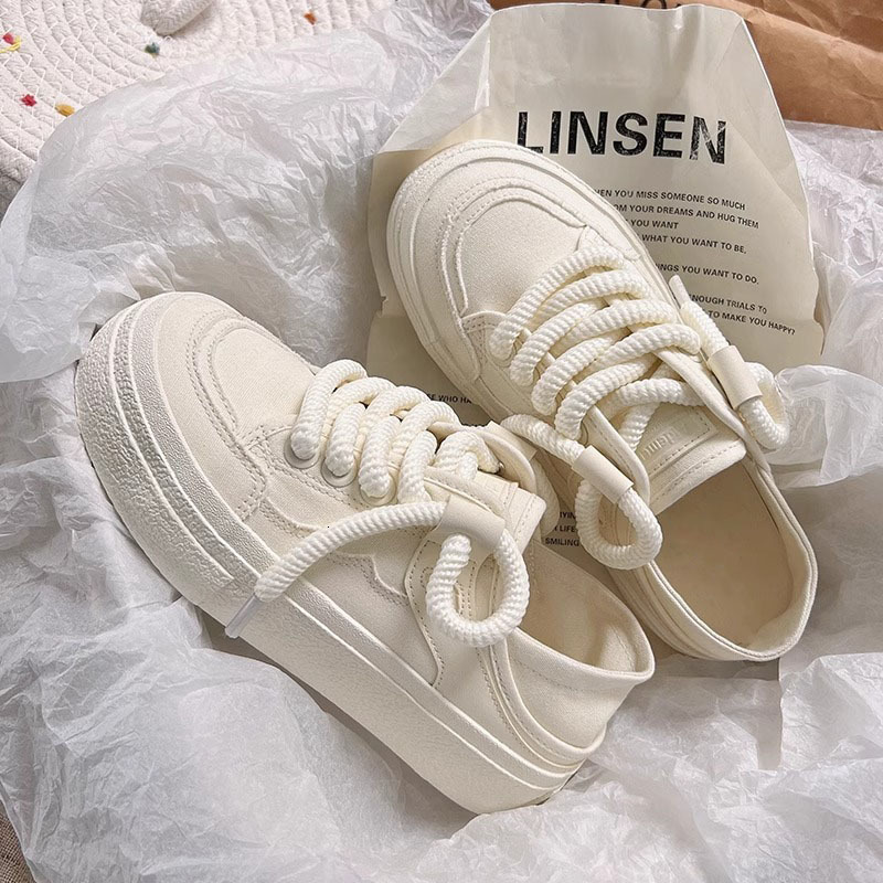 Thick soled canvas white women's new Korean style height increasing multifunctional shoes designer casual sports shoes
