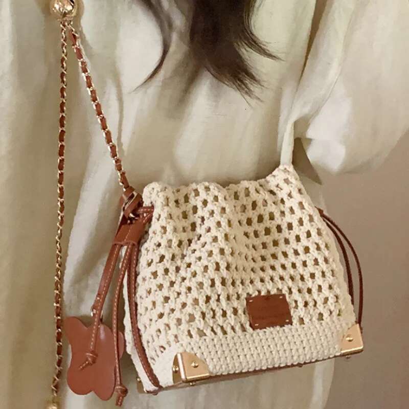 Women's Chic Summer Knit Crossbody Bag Adjustable Strap Versatile Commuter Handbag with Polyester Lining