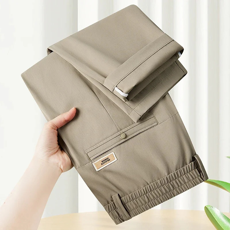 Summer Thin Ice Silk Slim Casual Pants Male Stretch Straight Fashionable Cropped Mens Classic Jogging Sweatpants 250513Z