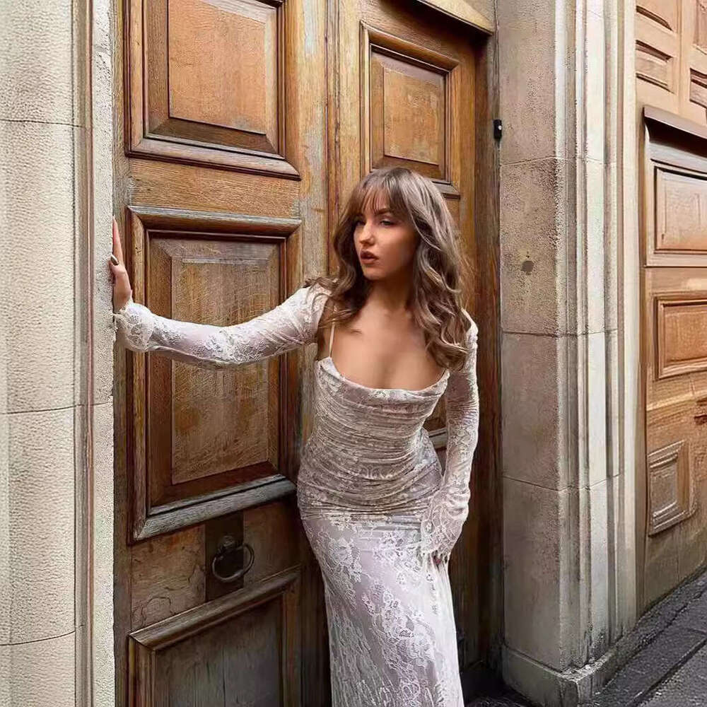 Maxi Dress Lace High End Creamy White Long Dress Mesh Slim Fit Sexy Women S Clothing Formai Dress