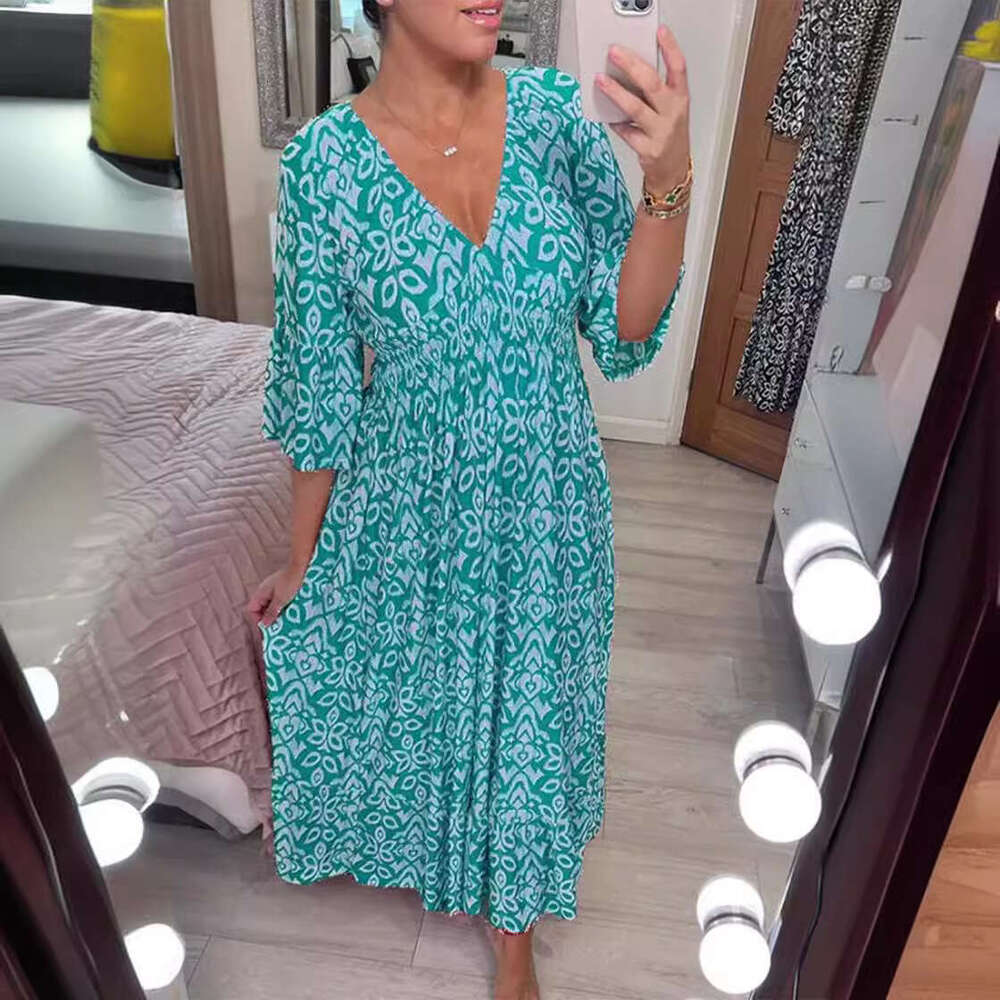 Maxi Dress New Oversized Super Fairy V Neck Floral Vacation Beach Dress Loose Long Skirt KQ