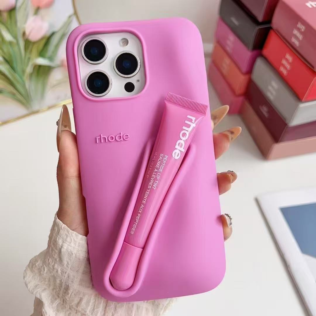 2025 rhode phone case Lipstick Case Apple iphone 16 pro max cases Lip Gloss Lipstick Lip Balm 3D Make-Up Silicone Phone Case for iPhone 15 14 13 Holde