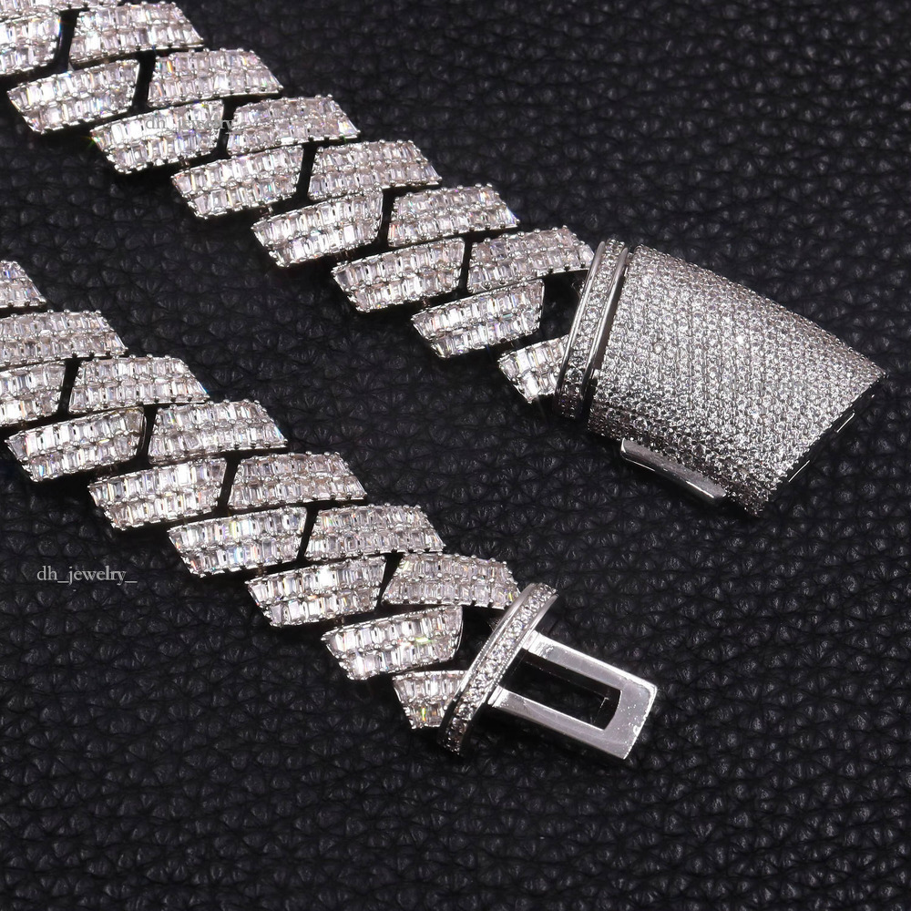 16mm Iced Out Dia Miami Cuban Link Chain CZ Sterling Sier Men Necklace 14k Gold Plated Hand Set