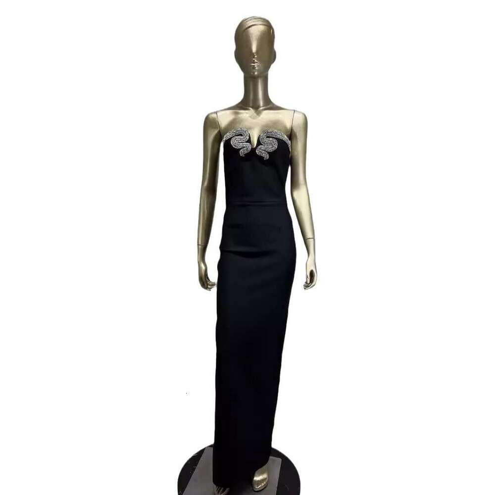 Maxi Dress New Bandage Skirt Snake Shaped Water Diamond Bra Banquet Party Dress KQ