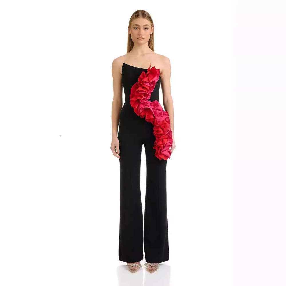 Maxi Dress New Bandage Fashion Strapless Red Decal Wide Leg Jumpsuit Formai Dress