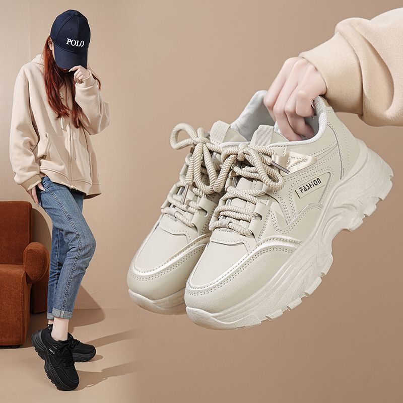 Thick soled feeling, women's spring new leather waterproof sports and leisure shoes, designer fashionable and trendy shoes
