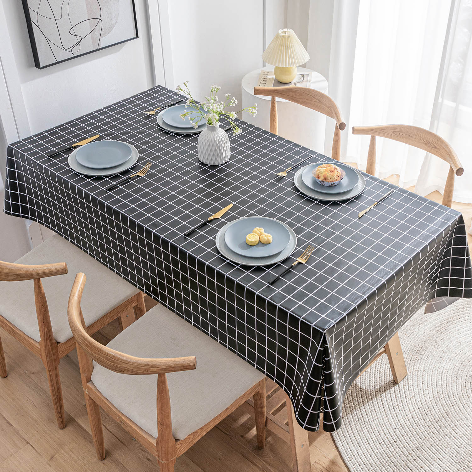 A736 pvc tablecloth waterproof and oil-proof wash-free student rectangular desk cloth net red ins style dining table cloth coffee table table mat