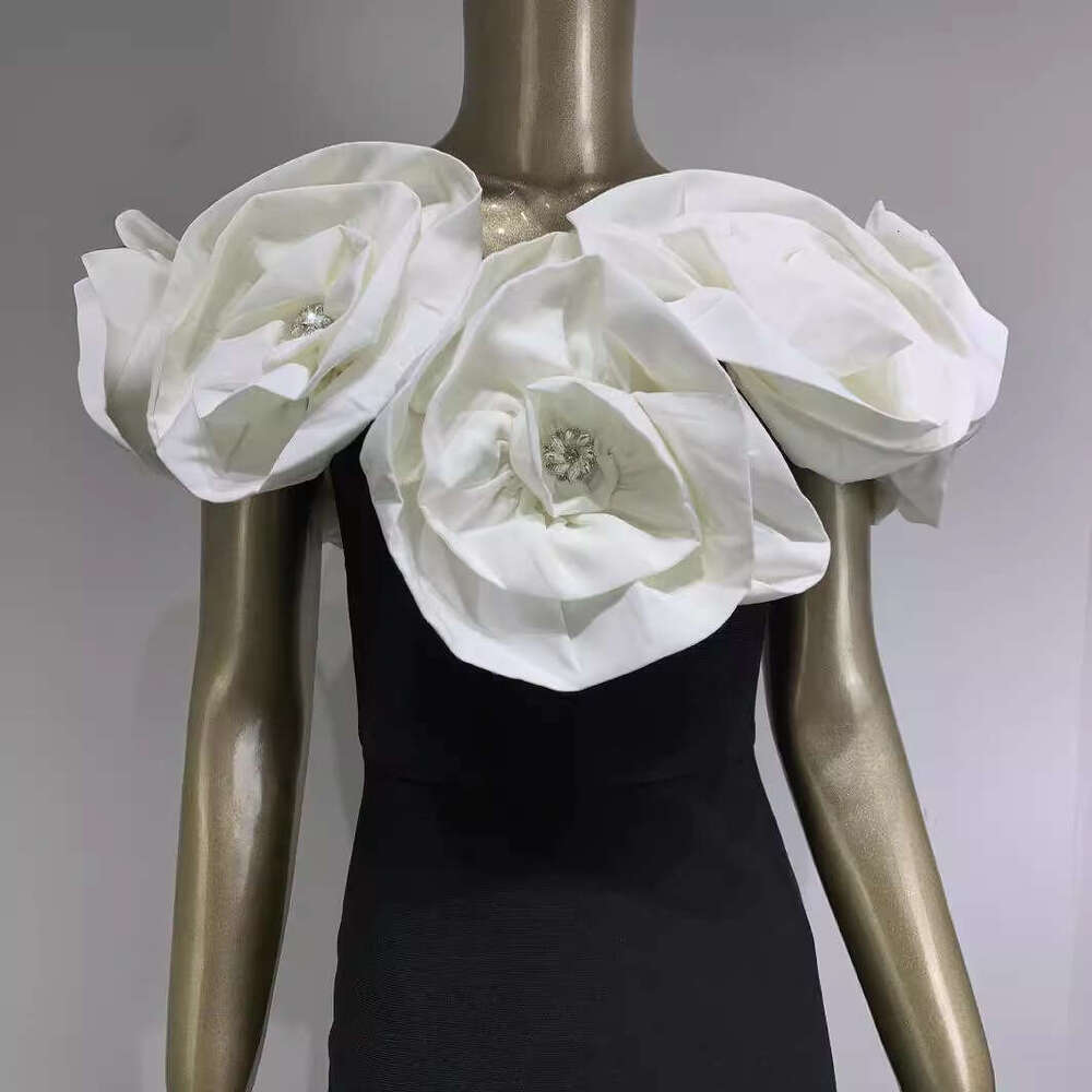 Maxi Dress New Bandage White Large Flower Long Dress KQ