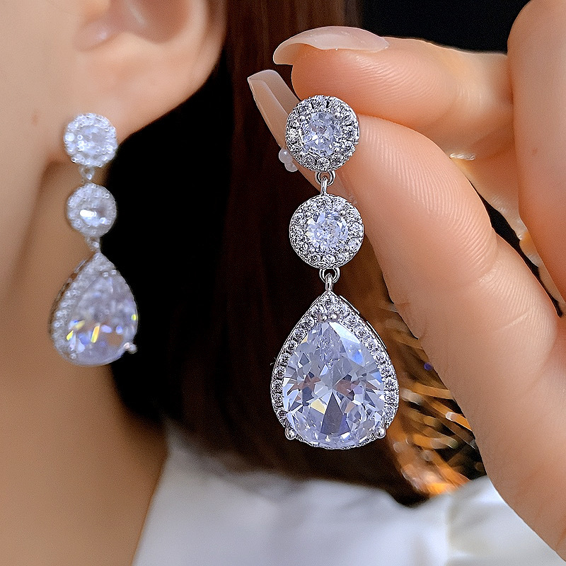 Korean Sparkling Dangle Earrings Luxury Jewelry 925 Sterling Silver 18K Gold Fill Pear Multi Color 5A Zircon CZ Diamond Gemstones Party Women Wedding 