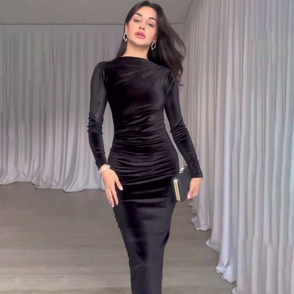 Maxi Dress Noble Velvet Slim Fit Sexy Waist Irregular Long Dress For Women KQ