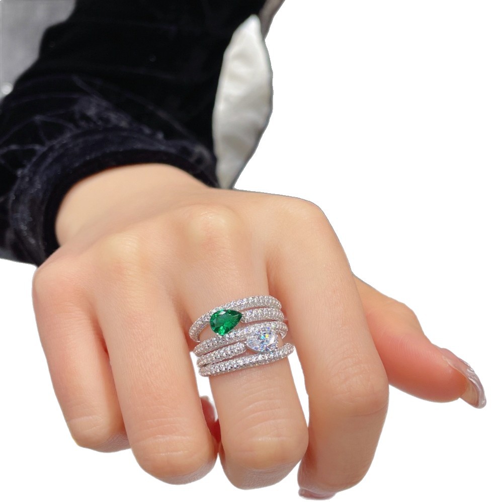 25 Brand New Stunning Wedding Rings Luxury Jewelry 925 Designer Sterling Silver Fill Pear Shape Emerald 5A Zircon CZ Diamond Elegant Pave Women Engage