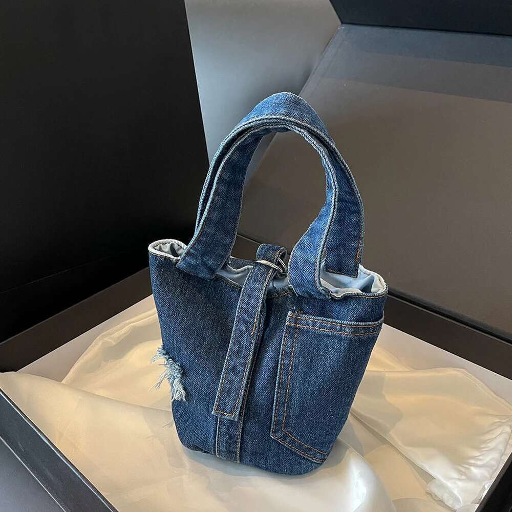 Street Fashion Denim Tote Solid Color Handle Handbag Casual Shoulder Bag Date Party Shopping for Women