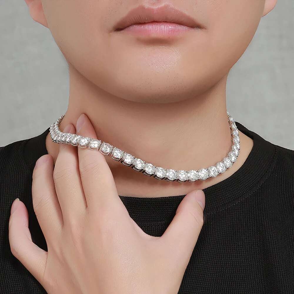 IGOTOS 2ct Full Moissanite Tennis Necklace Men Sterling Sier Certified 8mm Hip Hop Trendy Lab Dia Neck Chain