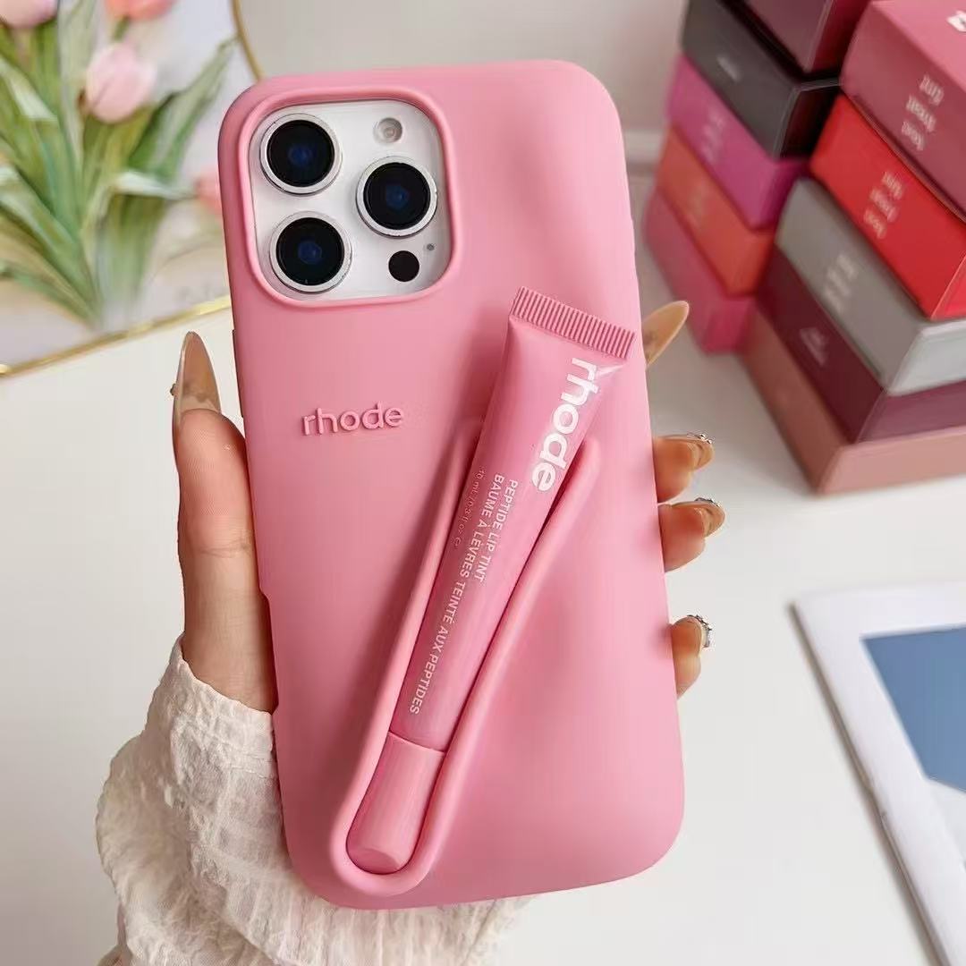 2025 rhode phone case Lipstick Case Apple iphone 16 pro max cases Lip Gloss Lipstick Lip Balm 3D Make-Up Silicone Phone Case for iPhone 15 14 13 Holde