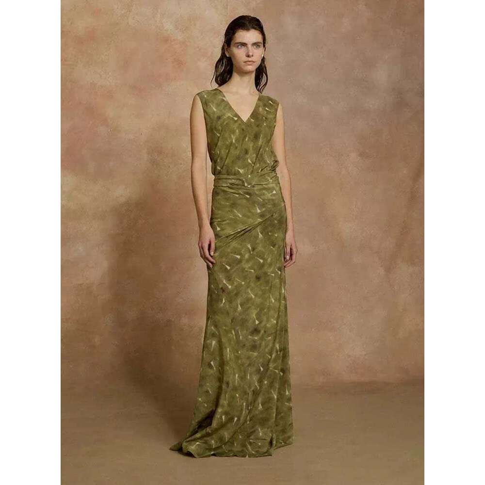Maxi Dress Siyuan Light V Neck Wrapped Waist Silk Printed For Women S Summer Luxury Sleeveless Tea Break Long Dress Formai Dress