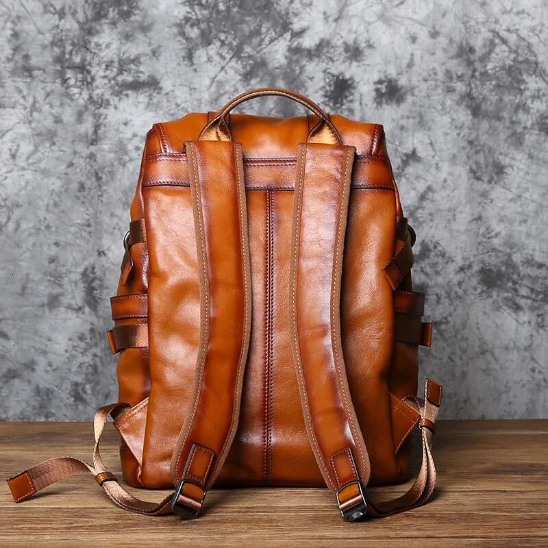 NZP Retro Leather Men's Backpack European And American Fashion Travel Top Layer Cowhide Casual School Laptop Bag