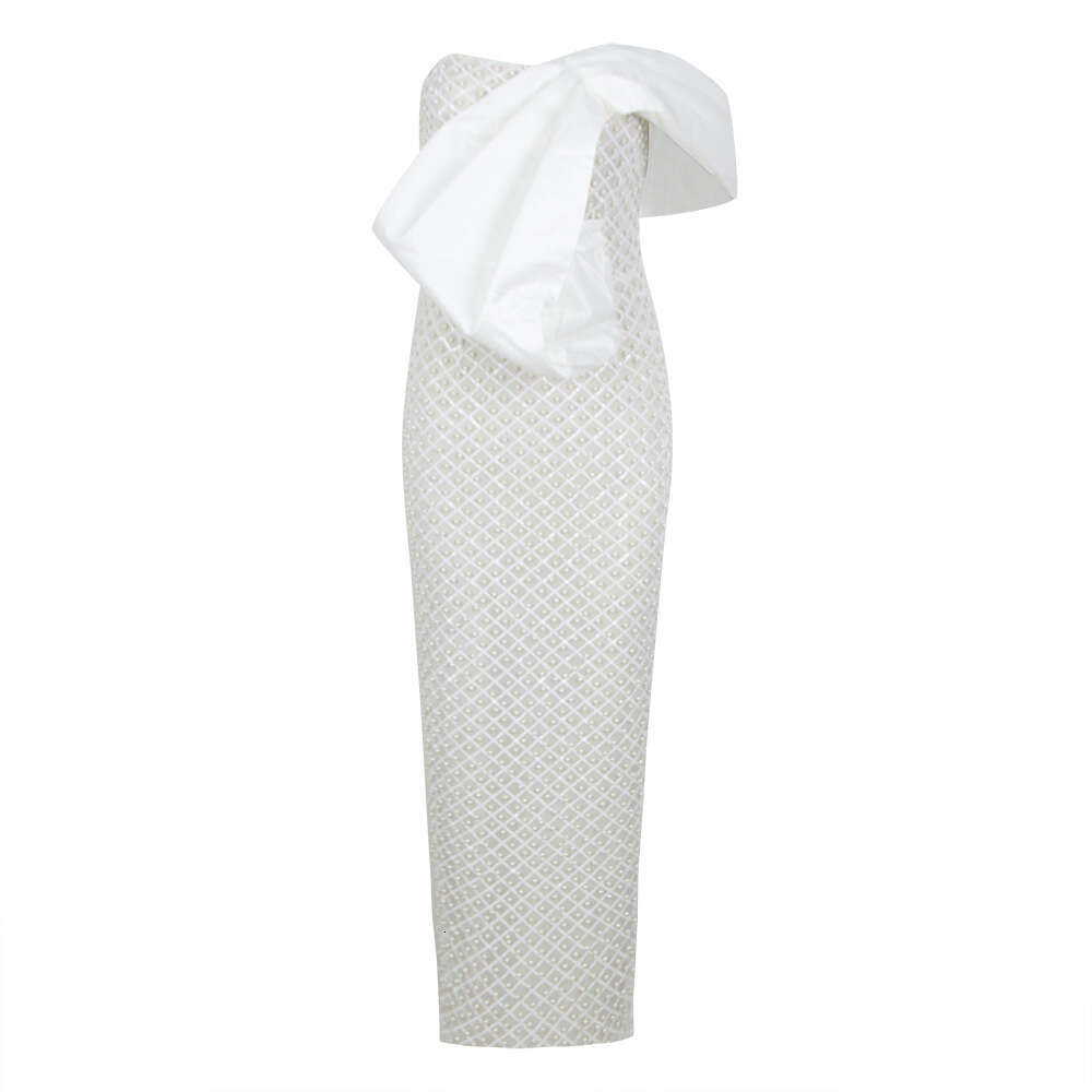 Maxi Dress Summer New Fashionable And Sexy Strapless Long Dress With Pearl Decoration Exuding A Socialite Style Formai Dress