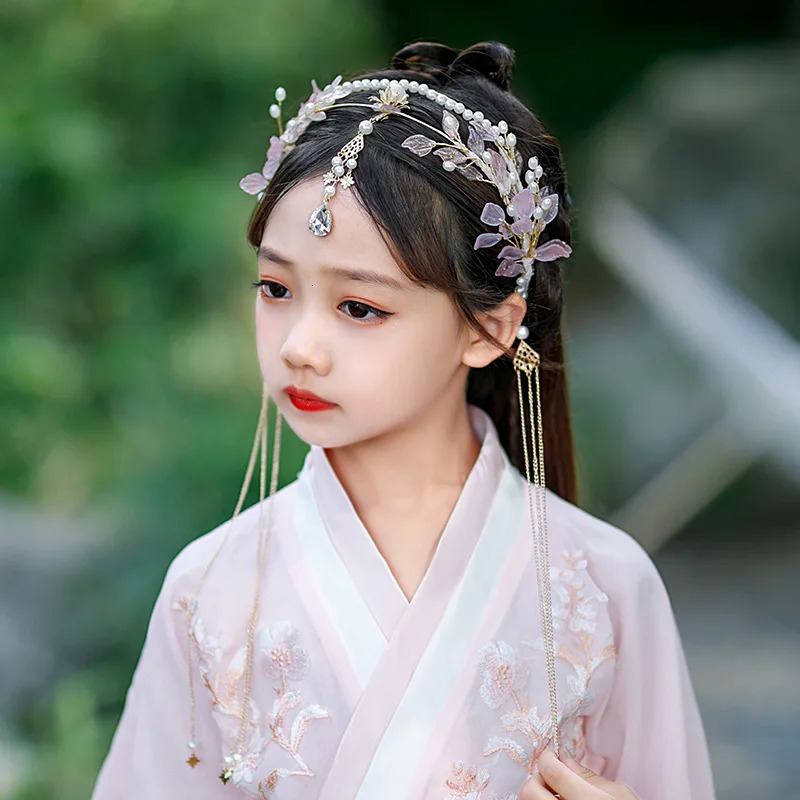 Long Tassel Headbands Hairband Simulated Pearl Leaf Tiaras and Crowns Hanfu Forehead Jewelry for Women Girls Hair Accessories 250517