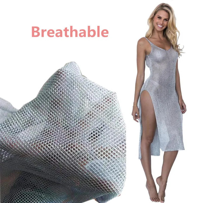 Women Sexy Mesh Beach Dress Sheer Long Cover Up Knitted Glitter Tunic Female Golden Swimsuit Bikini Sarong Swimwear Sling Dress 250517
