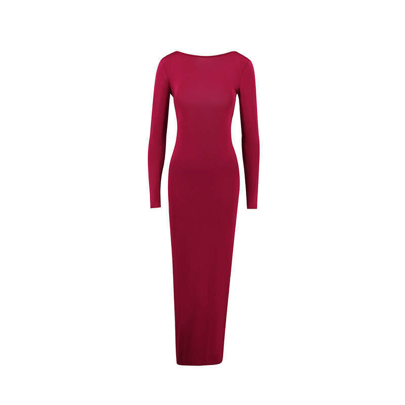 Maxi Dress Ins Slim Fit Long Sleeved Backless Sexy Buttocks Wrapped Dress KQ