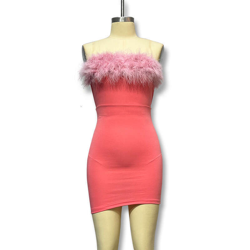 Maxi Dress Wind Summer New Bag Hip Short Temperament Hairy Strapless Skirt Bareback Sexy Dress For Women KQ