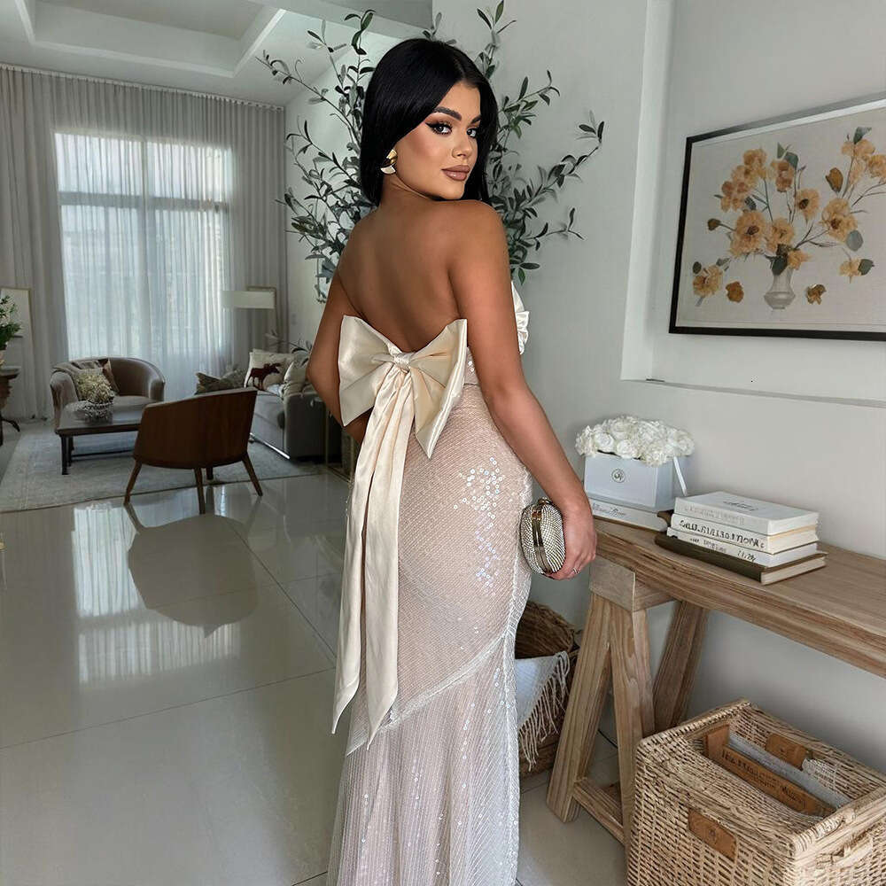 Maxi Dress Wind Women S Sexy And Fashionable Strapless Backless Patchwork Sequined Fish Tail Formal Dress Formai Dress