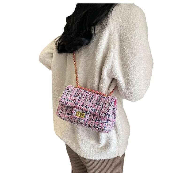 Casual Tweed 2025 New Women's Fashion Chain Crossbody Small Square Bag