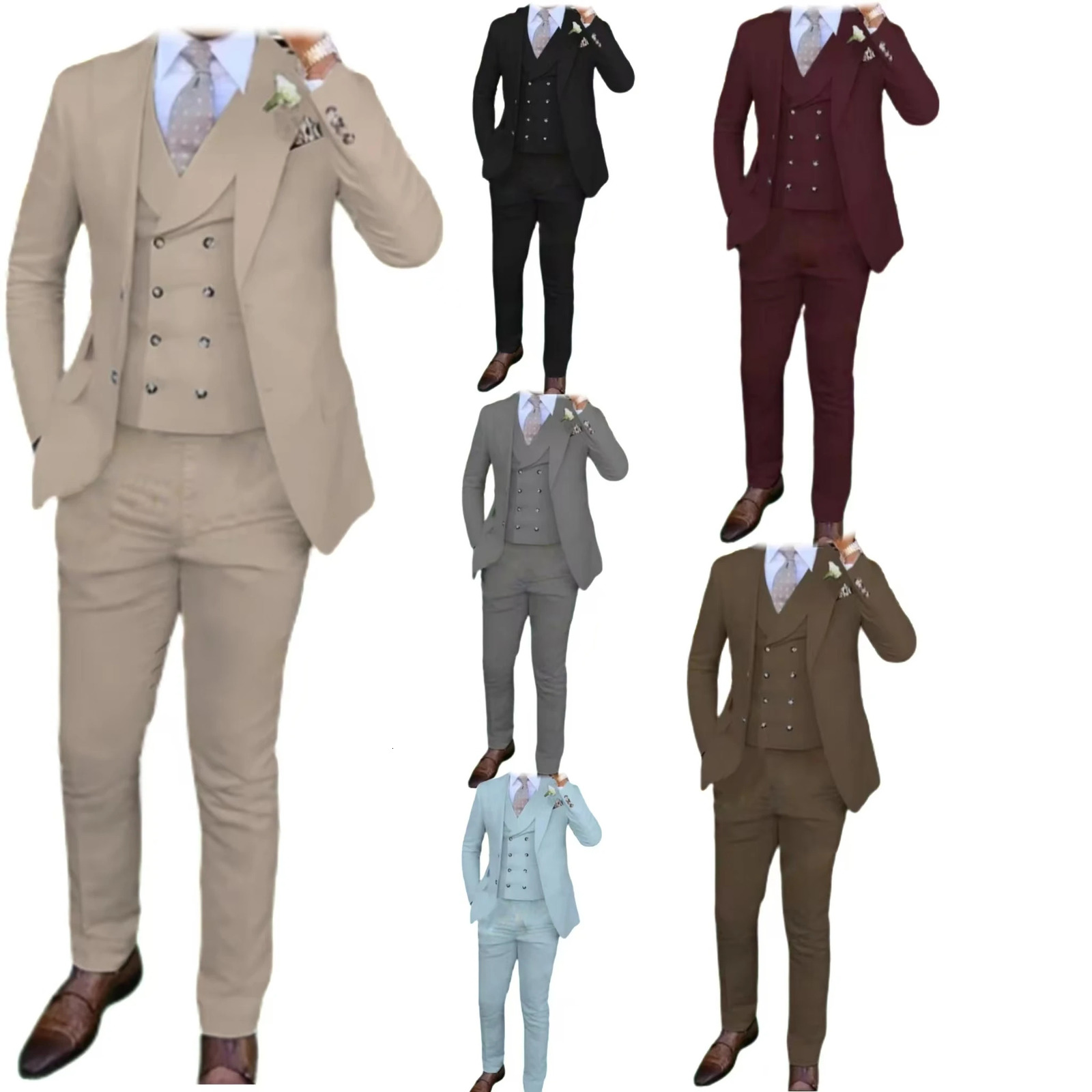 Mens slim-fit three-piece suitThree-piece set of vest blazer and trousersIdeal for weddings business and formal occasions 250516