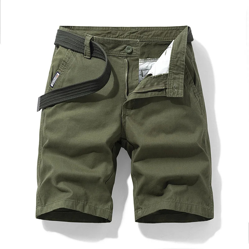 Summer thin multi pocket pure cotton workwear shorts mens oversized loose straight leg five point casual over knee beach shorts 250517