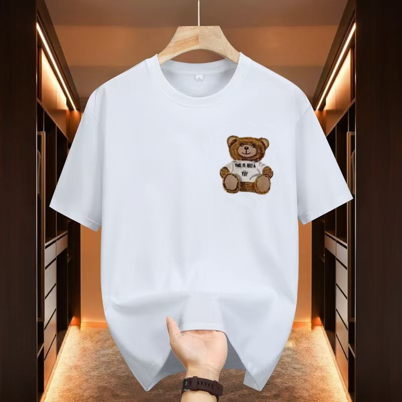 Women's Tops & Tees Summer new T-shirt flocking three-dimensional cartoon Teddy bear letter embroidery loose short sleeves for men and women