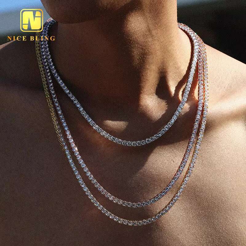 Jewelry 3mm 4mm 5mm Round 5A+CZ Copper Set Zircon Single Row Dia Hip Hop Tennis Chain de