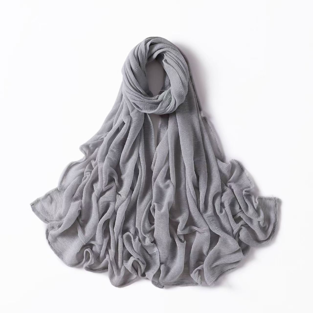 T740 solid color headscarf scarf elastic wrinkled bark pleated cotton solid color long scarf Indonesian scarf