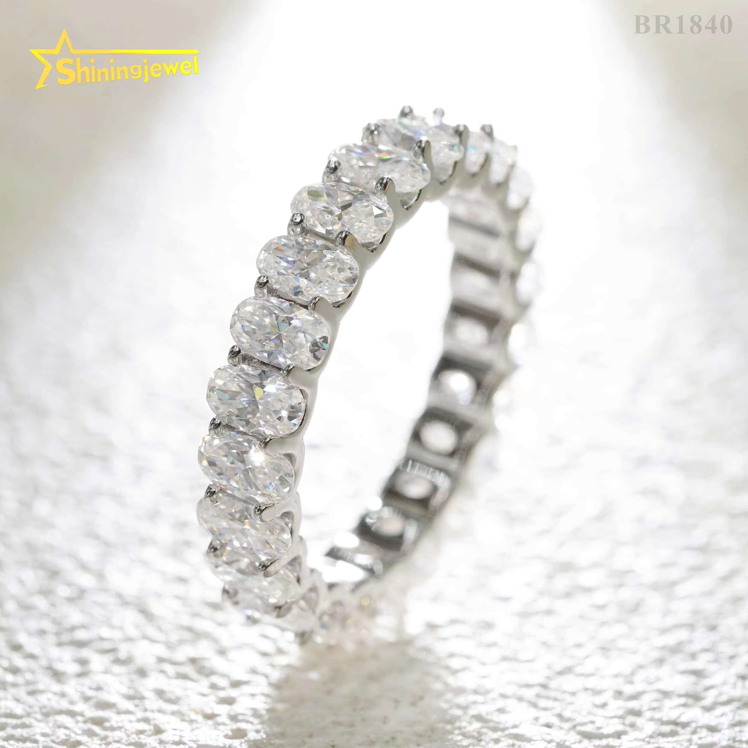 Wholesale 3*5MM 4*6MM Gold Plated 925 Sterling Silver Fine Jewelry Iced Out Diamond Oval Moissanite Hip Hop Eternity Band Ring