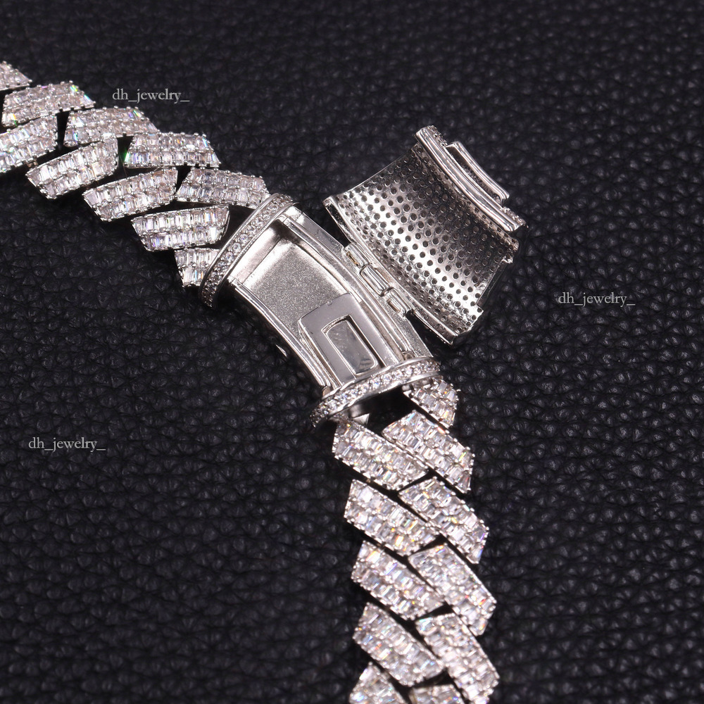 16mm Iced Out Dia Miami Cuban Link Chain CZ Sterling Sier Men Necklace 14k Gold Plated Hand Set