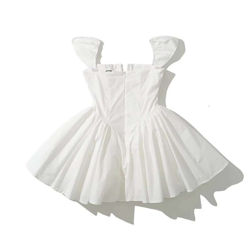 Summer Women Sexy Fit And Flare White Mini Dresses Short Sleeve Low Waist Elegant Party Dress Ladies Bridesmaids Robe