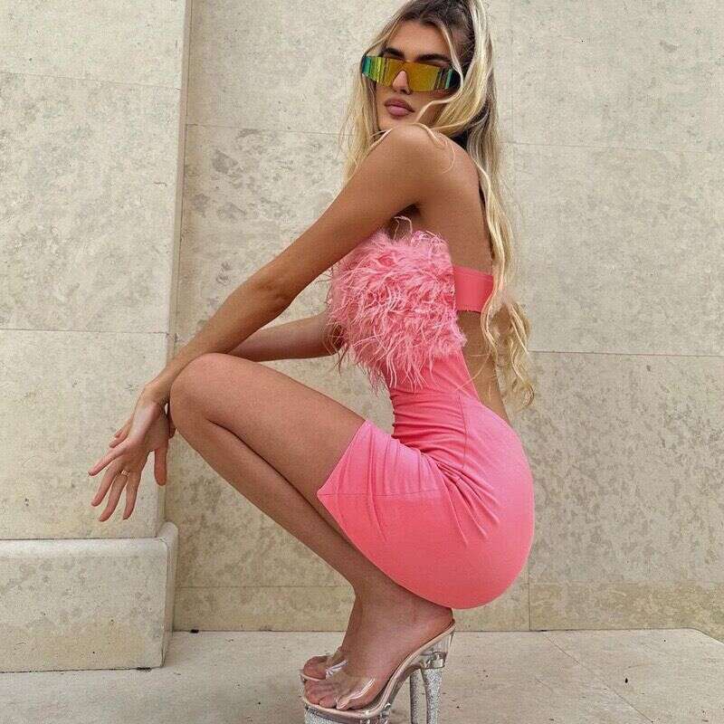 Maxi Dress Wind Summer New Bag Hip Short Temperament Hairy Strapless Skirt Bareback Sexy Dress For Women KQ