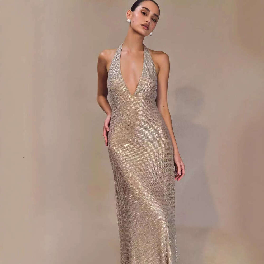 Maxi Dress Women S Fashion Sexy Deep V Neck Party Dance Sequin Suspender Short Skirt Dress KQ